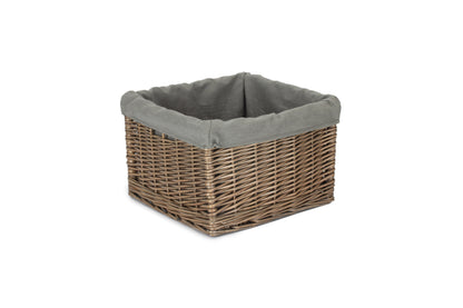 MEDIUM SQUARE ANTIQUE WASH STORAGE BASKET with GREY SAGE LINING