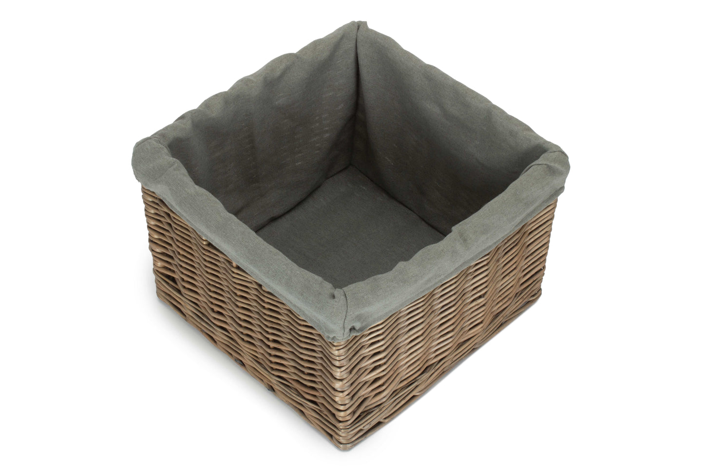 MEDIUM SQUARE ANTIQUE WASH STORAGE BASKET with GREY SAGE LINING