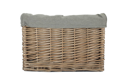 MEDIUM SQUARE ANTIQUE WASH STORAGE BASKET with GREY SAGE LINING