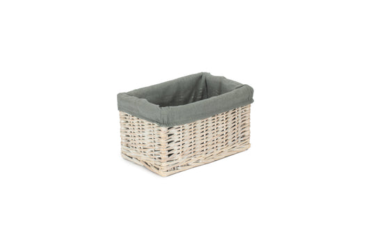 SMALL WHITE WASH STORAGE BASKET with GREY SAGE LINING