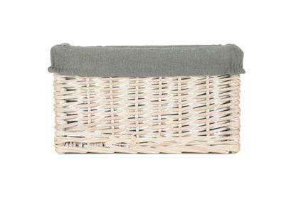 SMALL WHITE WASH STORAGE BASKET with GREY SAGE LINING