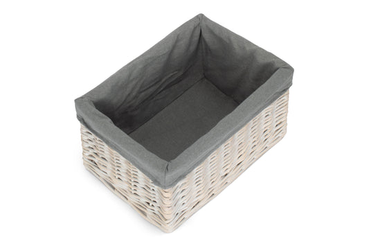 MEDIUM WHITE WASH STORAGE BASKET with GREY SAGE LINING