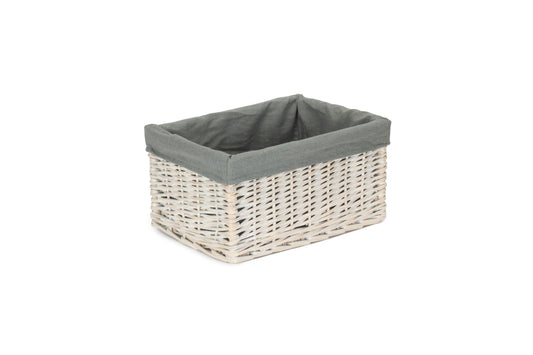 MEDIUM WHITE WASH STORAGE BASKET with GREY SAGE LINING