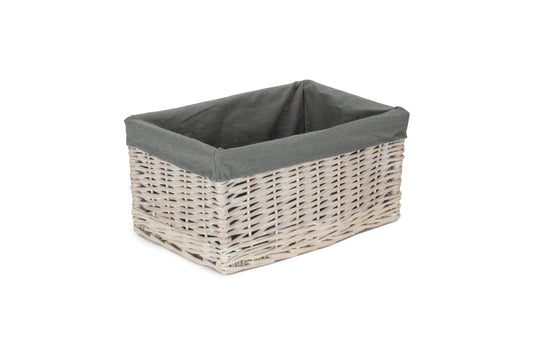 LARGE WHITE WASH STORAGE BASKET with GREY SAGE LINING