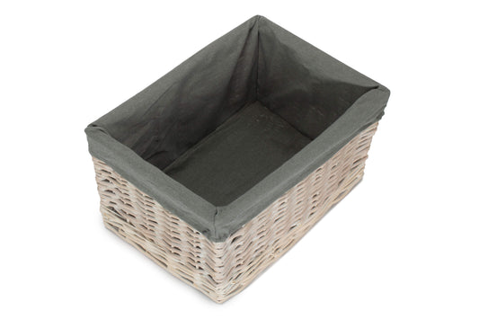 LARGE WHITE WASH STORAGE BASKET with GREY SAGE LINING