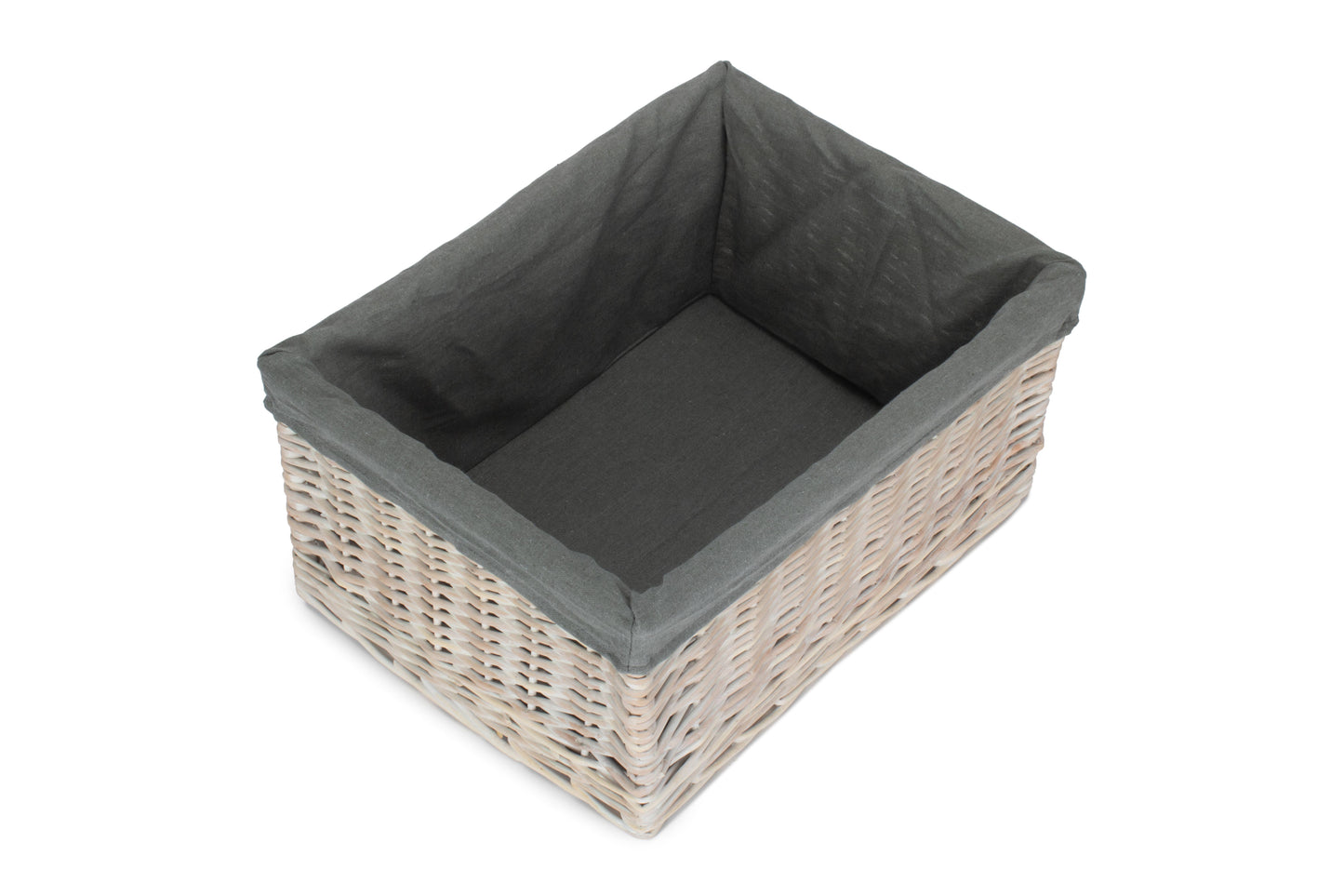 EXTRA LARGE WHITE WASH STORAGE BASKET with GREY SAGE LINING
