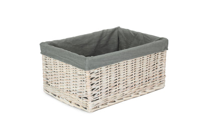 EXTRA LARGE WHITE WASH STORAGE BASKET with GREY SAGE LINING