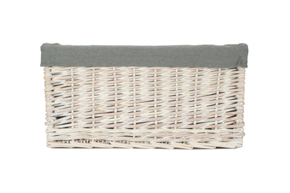 EXTRA LARGE WHITE WASH STORAGE BASKET with GREY SAGE LINING