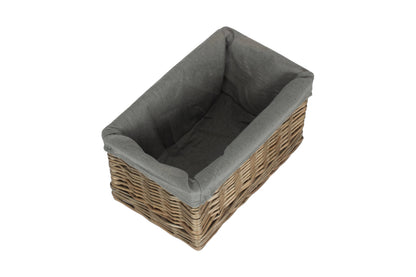 SMALL ANTIQUE WASH STORAGE BASKET with GREY SAGE LINING
