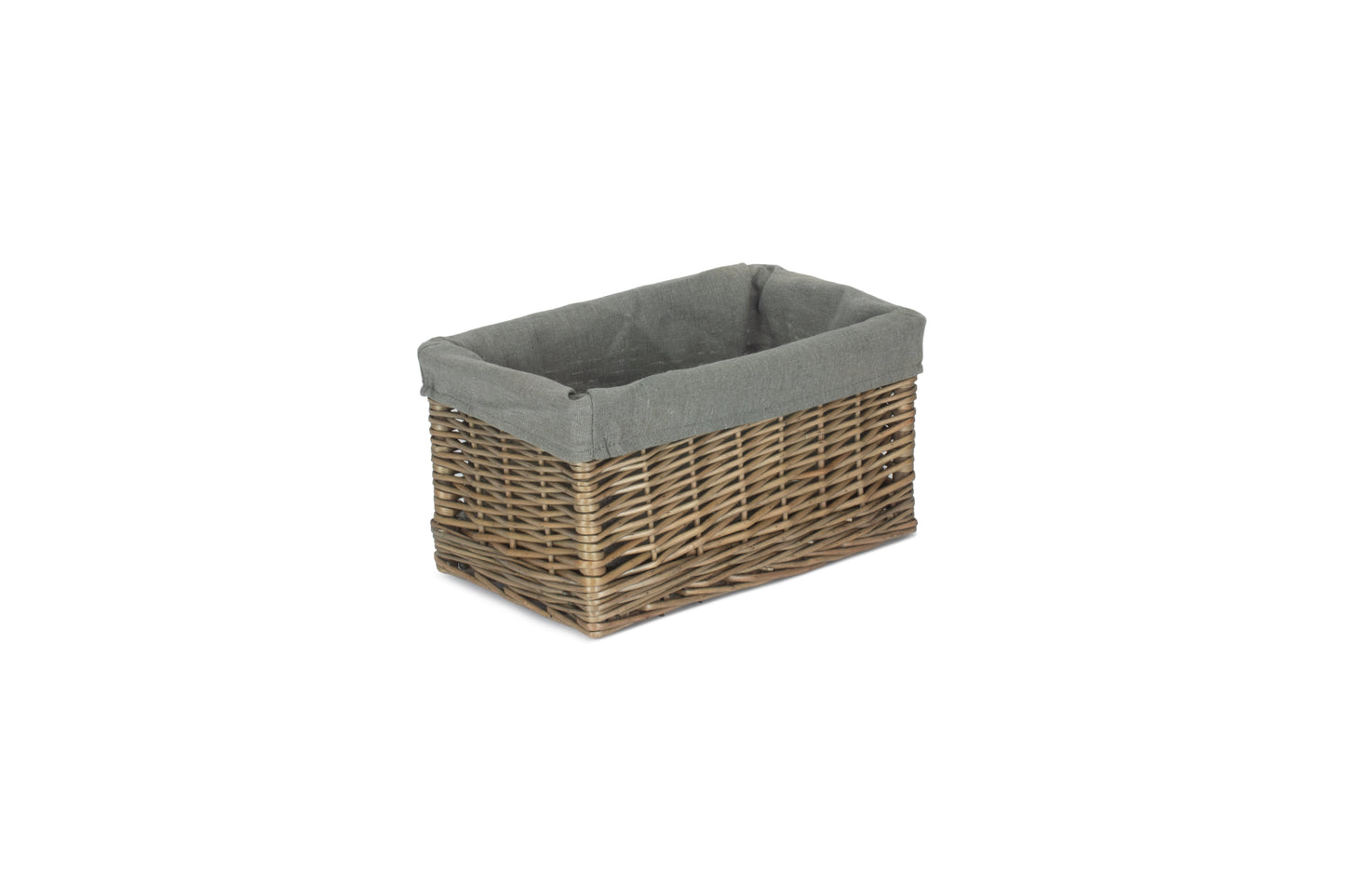 SMALL ANTIQUE WASH STORAGE BASKET with GREY SAGE LINING