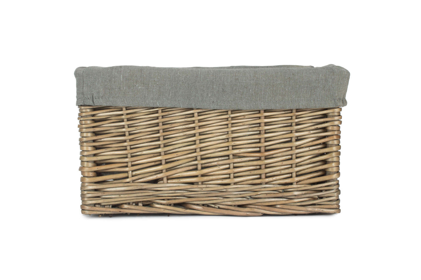 SMALL ANTIQUE WASH STORAGE BASKET with GREY SAGE LINING
