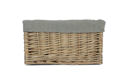 SMALL ANTIQUE WASH STORAGE BASKET with GREY SAGE LINING