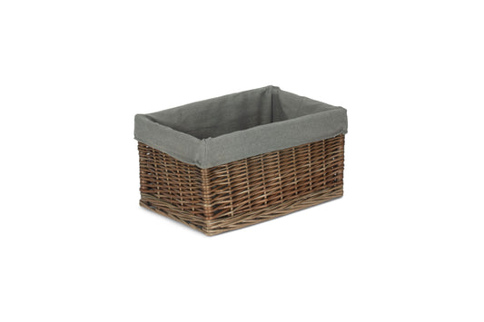 MEDIUM ANTIQUE WASH STORAGE BASKET with GREY SAGE LINING