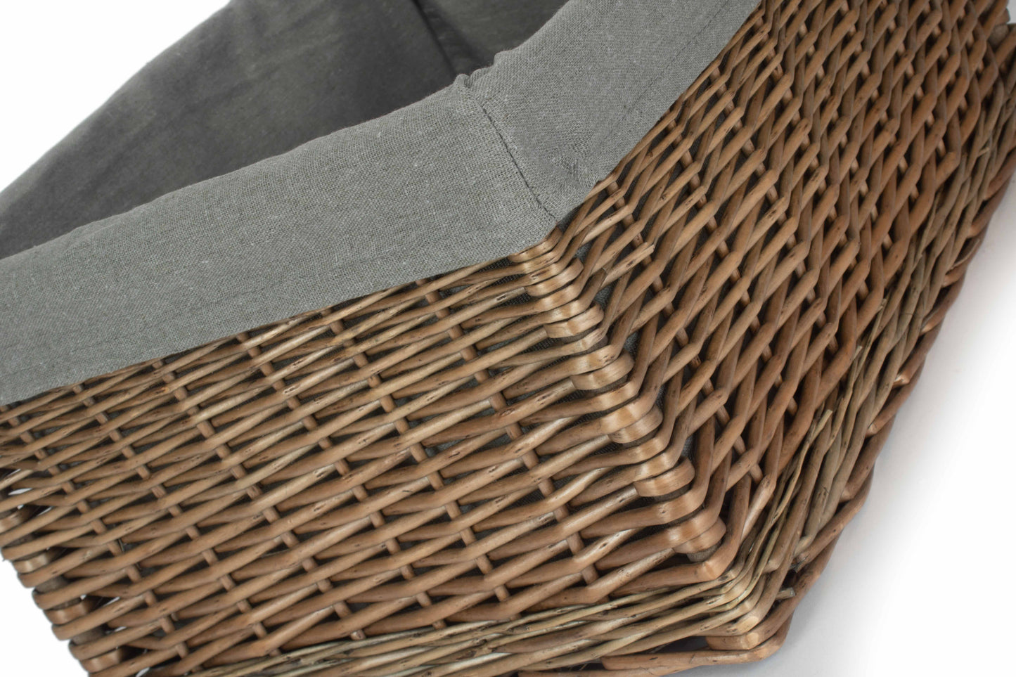 EXTRA LARGE ANTIQUE WASH STORAGE BASKET with GREY SAGE LINING