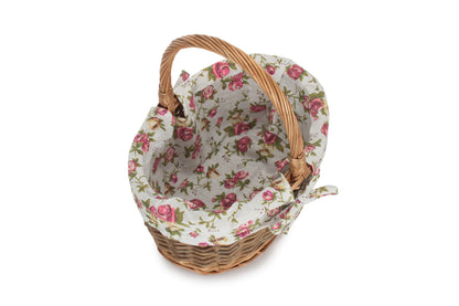 SIZE 1 OVAL UNPEELED WILLOW SHOPPER with GARDEN ROSE LINING