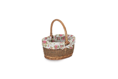 SIZE 1 OVAL UNPEELED WILLOW SHOPPER with GARDEN ROSE LINING