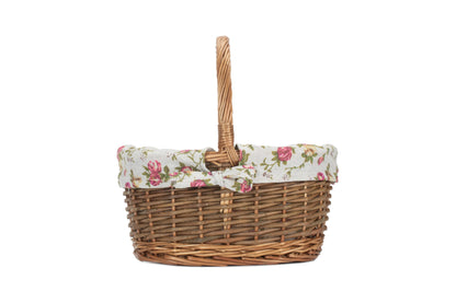 SIZE 1 OVAL UNPEELED WILLOW SHOPPER with GARDEN ROSE LINING