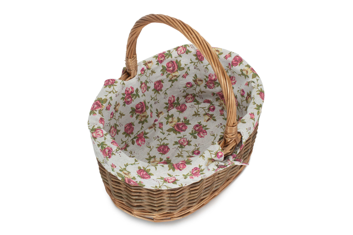 SIZE 2 OVAL UNPEELED WILLOW SHOPPER with GARDEN ROSE LINING