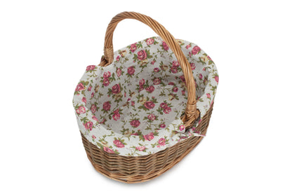 SIZE 2 OVAL UNPEELED WILLOW SHOPPER with GARDEN ROSE LINING