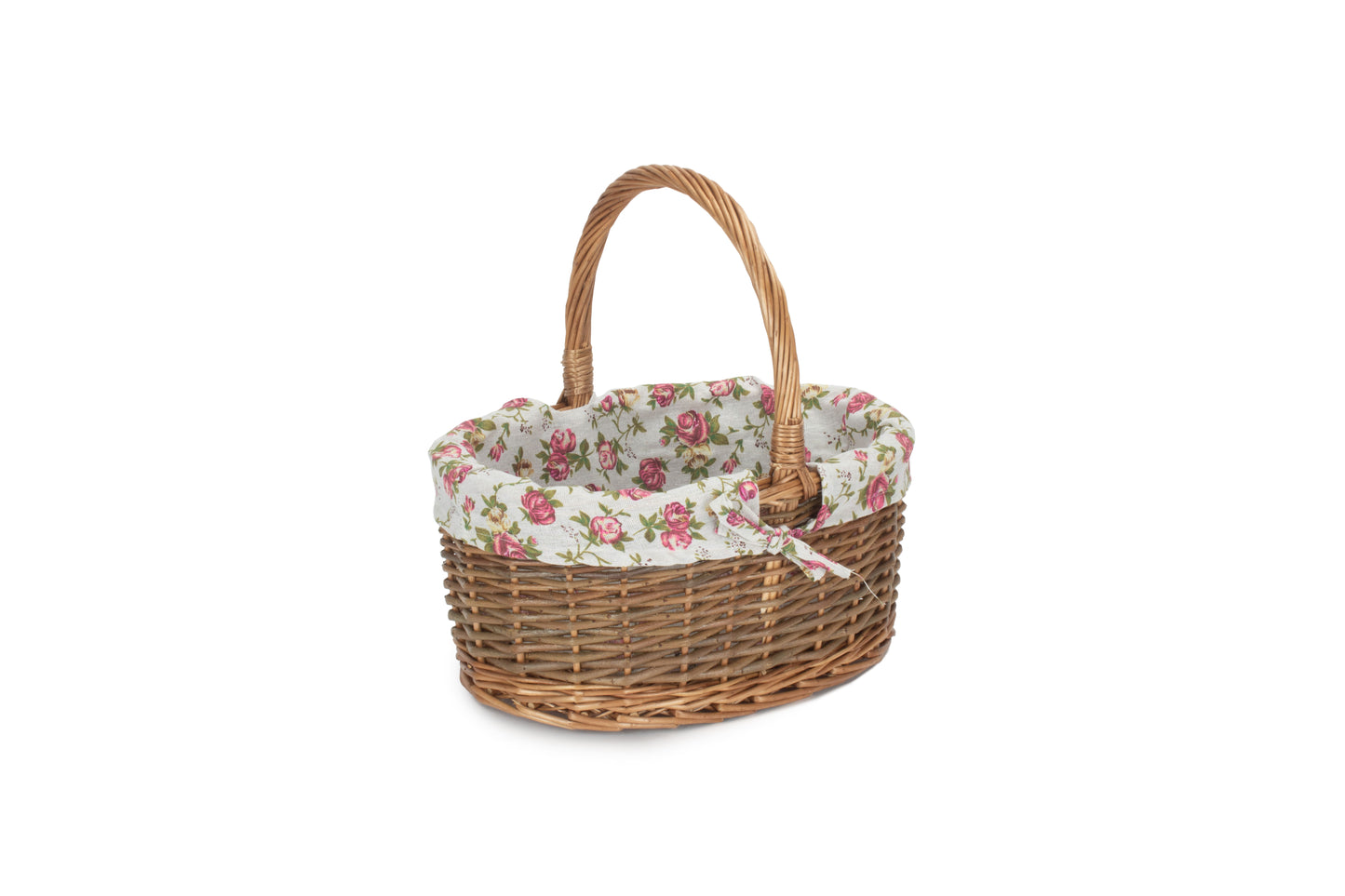 SIZE 2 OVAL UNPEELED WILLOW SHOPPER with GARDEN ROSE LINING