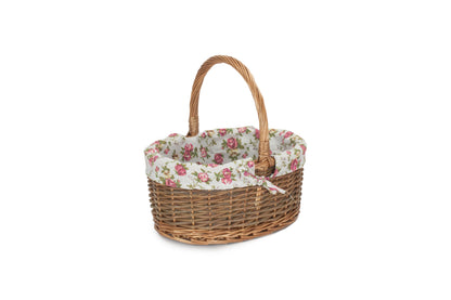 SIZE 2 OVAL UNPEELED WILLOW SHOPPER with GARDEN ROSE LINING