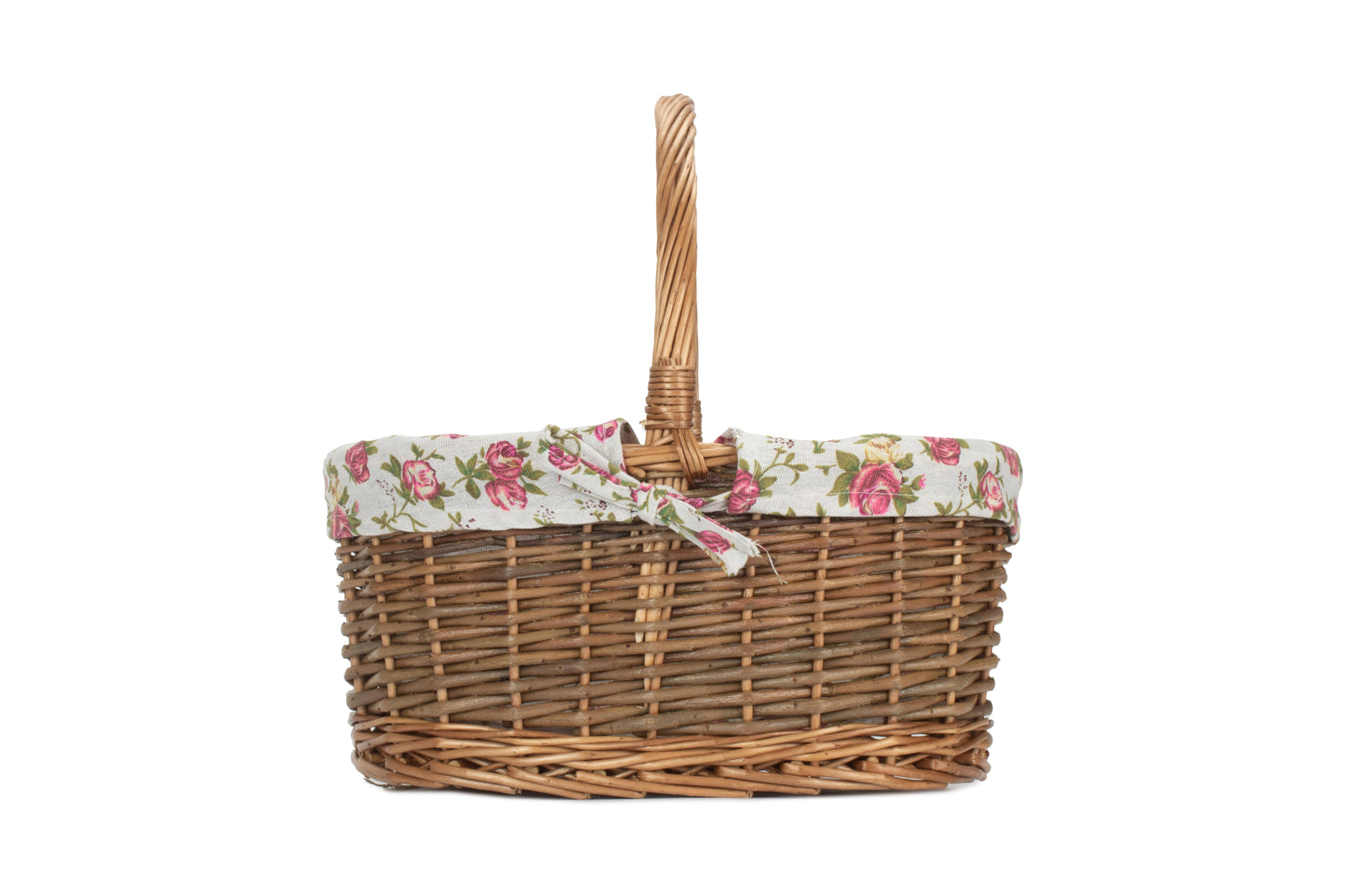 SIZE 2 OVAL UNPEELED WILLOW SHOPPER with GARDEN ROSE LINING