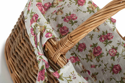 SIZE 2 OVAL UNPEELED WILLOW SHOPPER with GARDEN ROSE LINING