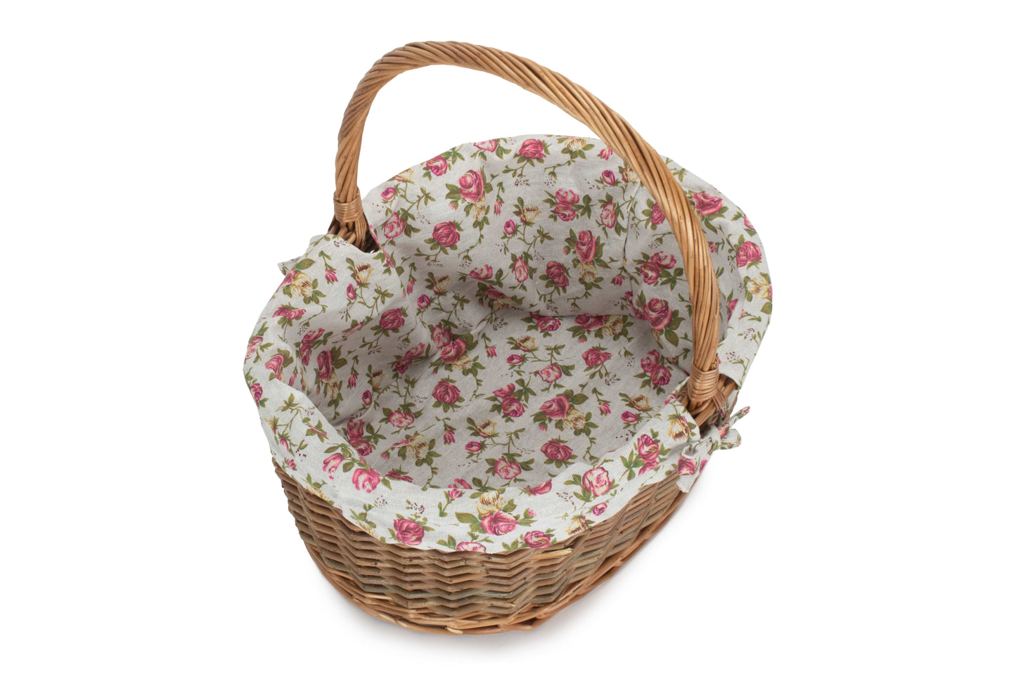 SIZE 3 OVAL UNPEELED WILLOW SHOPPER with GARDEN ROSE LINING