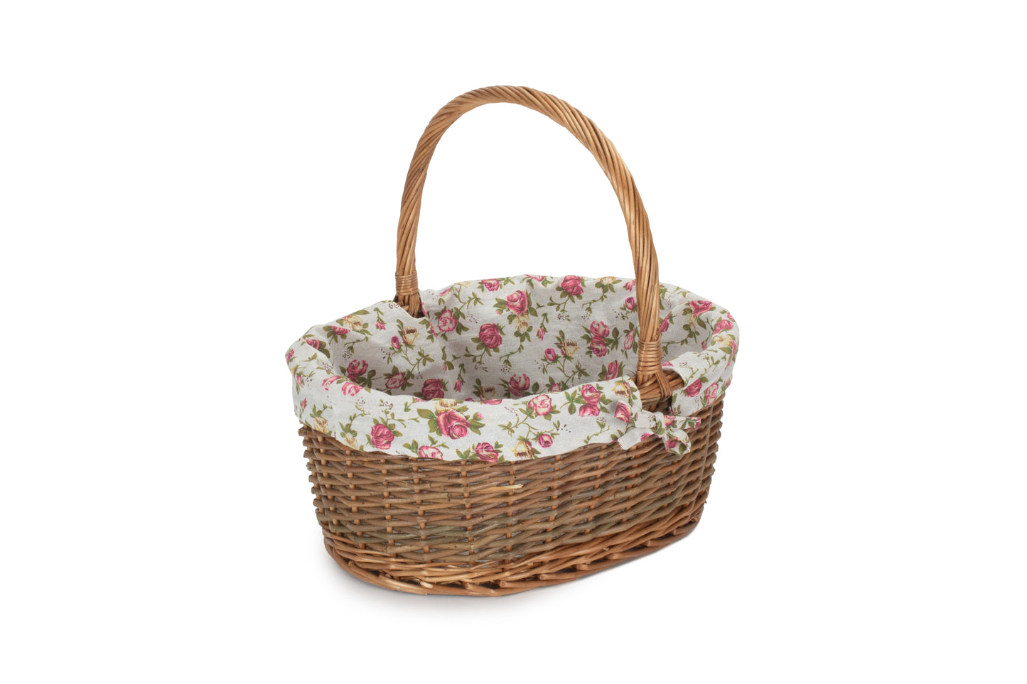 SIZE 3 OVAL UNPEELED WILLOW SHOPPER with GARDEN ROSE LINING