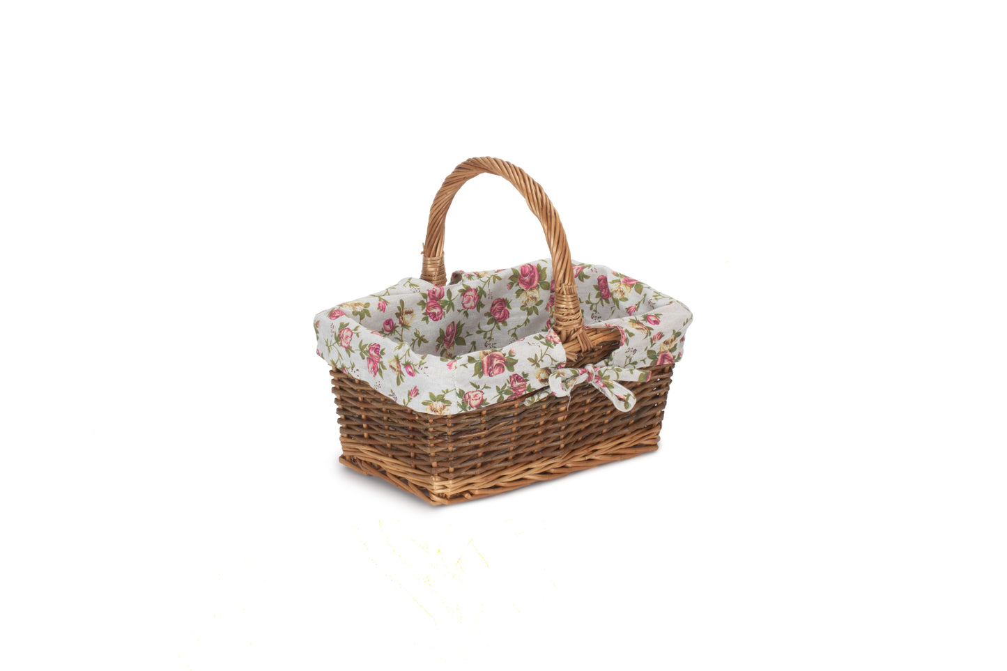 SIZE 1 RECTANGULAR UNPEELED WILLOW SHOPPER with GARDEN ROSE LINING