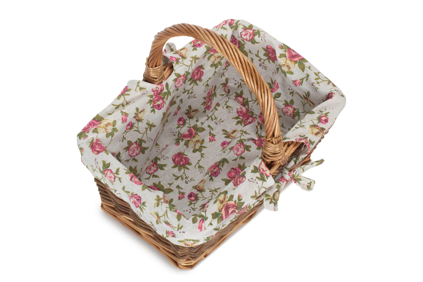 SIZE 1 RECTANGULAR UNPEELED WILLOW SHOPPER with GARDEN ROSE LINING