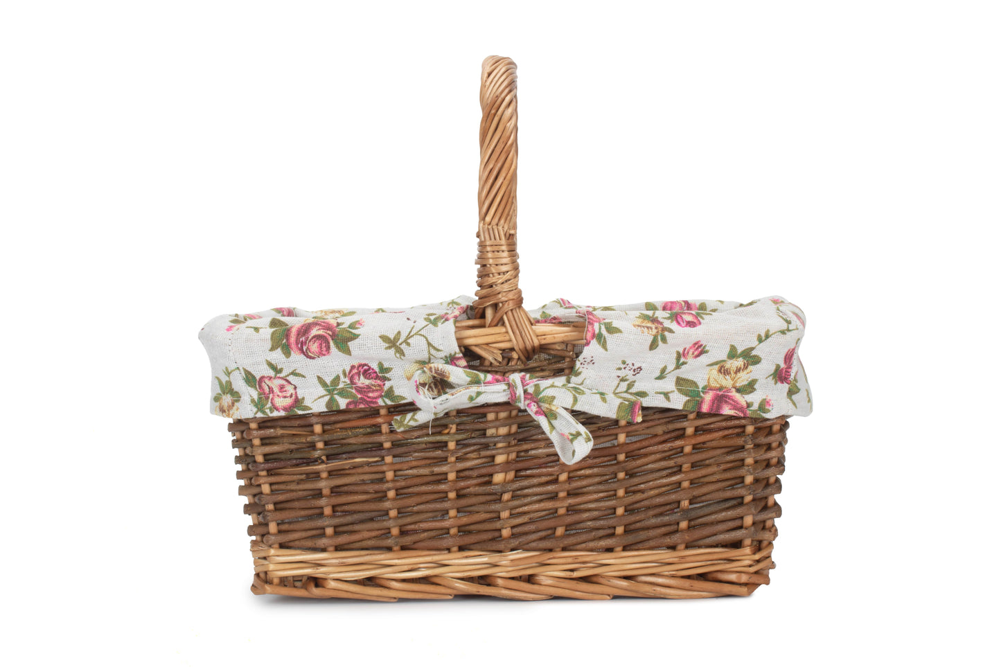 SIZE 1 RECTANGULAR UNPEELED WILLOW SHOPPER with GARDEN ROSE LINING