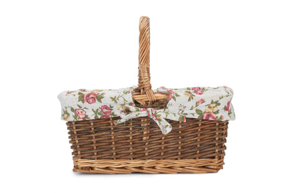 SIZE 1 RECTANGULAR UNPEELED WILLOW SHOPPER with GARDEN ROSE LINING