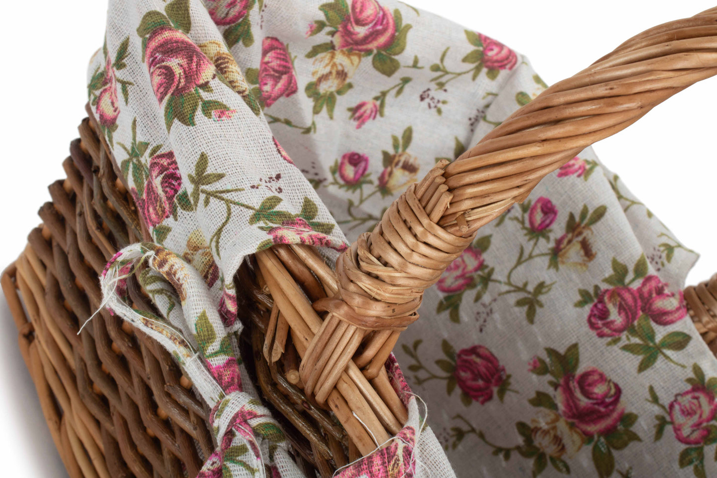 SIZE 1 RECTANGULAR UNPEELED WILLOW SHOPPER with GARDEN ROSE LINING