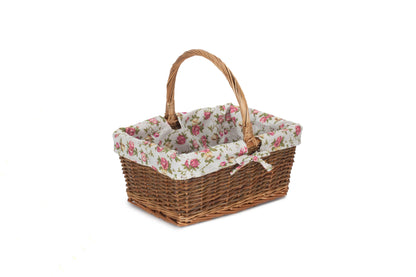 SIZE 2 RECTANGULAR UNPEELED WILLOW SHOPPER with GARDEN ROSE LINING