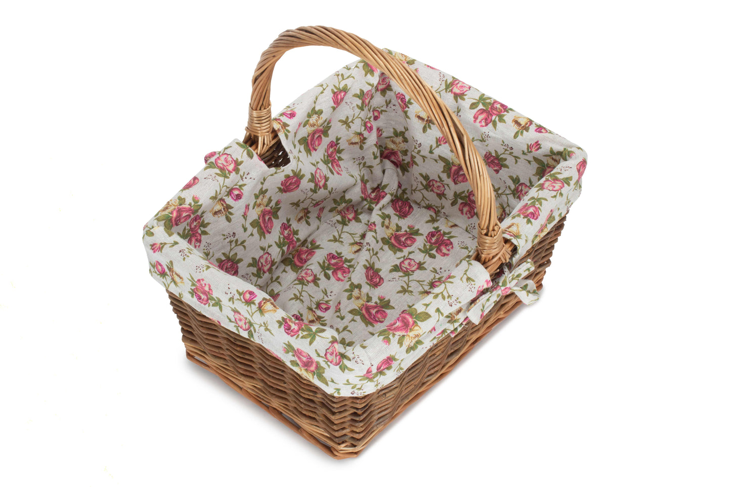 SIZE 2 RECTANGULAR UNPEELED WILLOW SHOPPER with GARDEN ROSE LINING