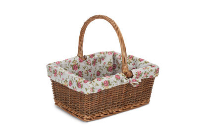 SIZE 3 RECTANGULAR UNPEELED WILLOW SHOPPER with GARDEN ROSE LINING