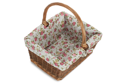SIZE 3 RECTANGULAR UNPEELED WILLOW SHOPPER with GARDEN ROSE LINING