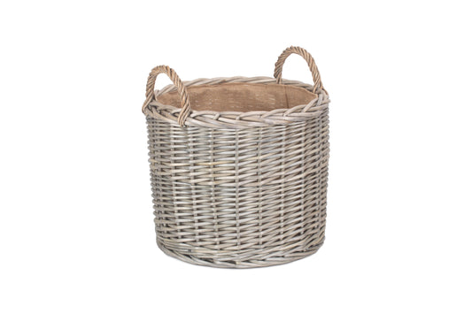 MEDIUM ROUND STRAIGHT-SIDED WICKER LOG / STORAGE BASKET