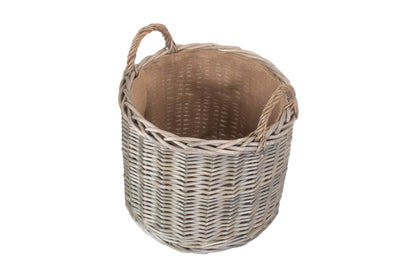 MEDIUM ROUND STRAIGHT-SIDED WICKER LOG / STORAGE BASKET