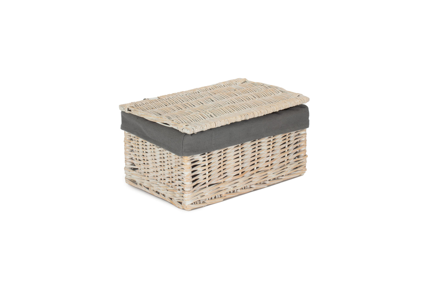 MEDIUM WHITE WASH FINISH STORAGE HAMPER with GREY SAGE LINING