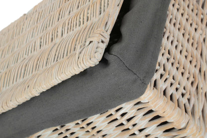 MEDIUM WHITE WASH FINISH STORAGE HAMPER with GREY SAGE LINING