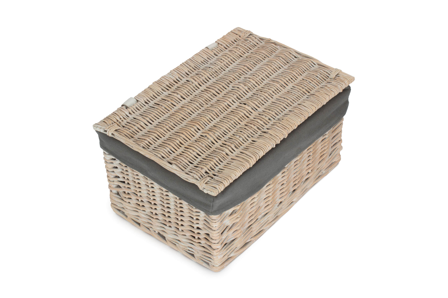 LARGE WHITE WASH FINISH STORAGE HAMPER with GREY SAGE LINING