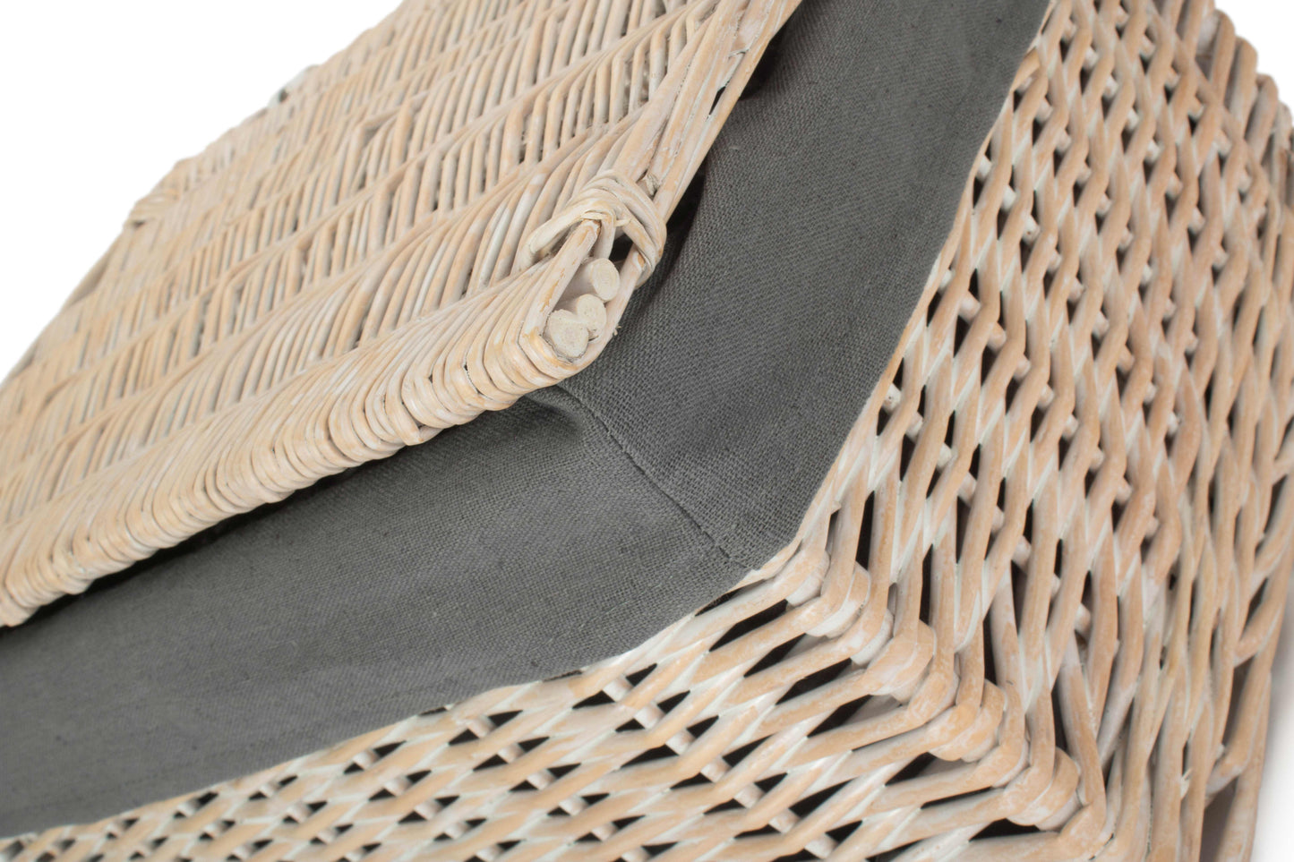 LARGE WHITE WASH FINISH STORAGE HAMPER with GREY SAGE LINING