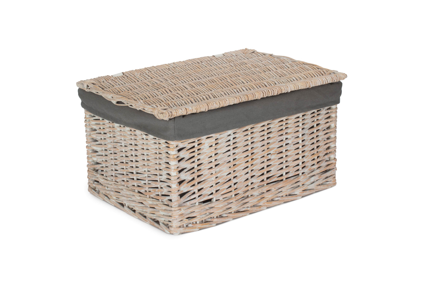 EXTRA LARGE WHITE WASH FINISH STORAGE HAMPER with GREY SAGE LINING
