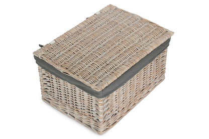 EXTRA LARGE WHITE WASH FINISH STORAGE HAMPER with GREY SAGE LINING