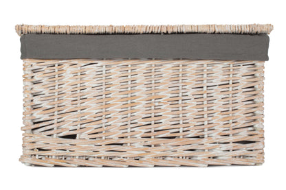 EXTRA LARGE WHITE WASH FINISH STORAGE HAMPER with GREY SAGE LINING