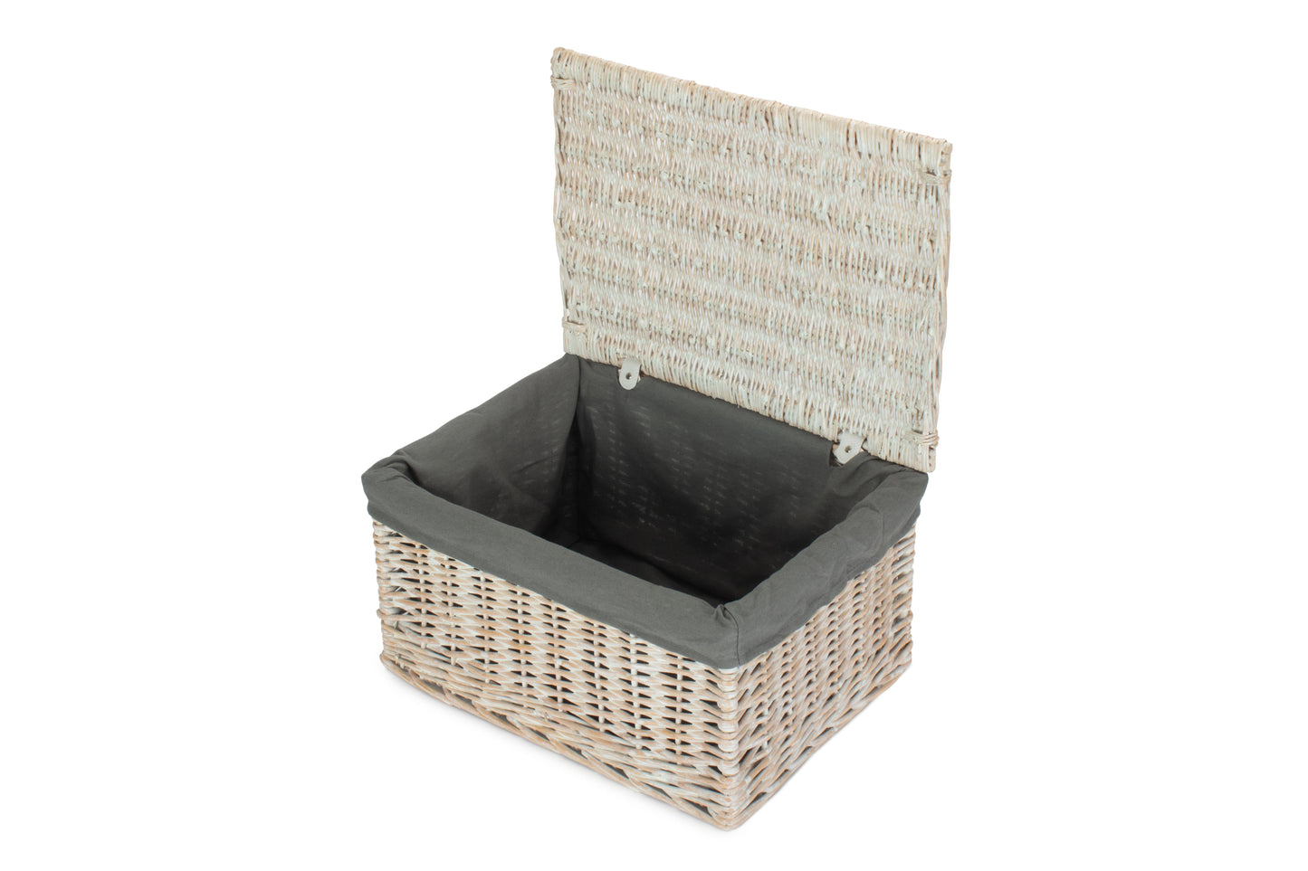 EXTRA LARGE WHITE WASH FINISH STORAGE HAMPER with GREY SAGE LINING
