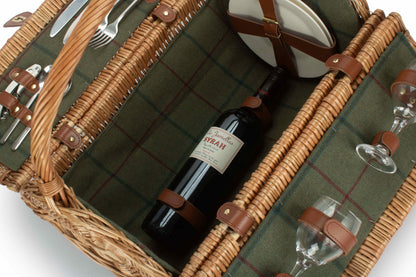 2 PERSON GREEN TWEED BARREL HAMPER