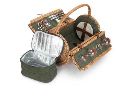 2 PERSON GREEN TWEED BARREL HAMPER